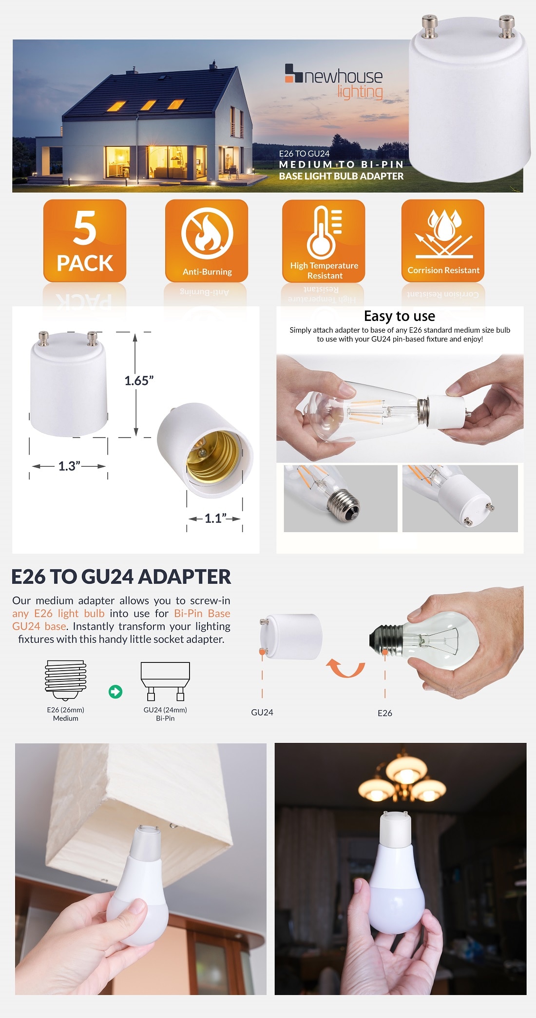 Adamax GU24 to Standard Bulb Adapter (5Pack) A2426E5 The Home Depot